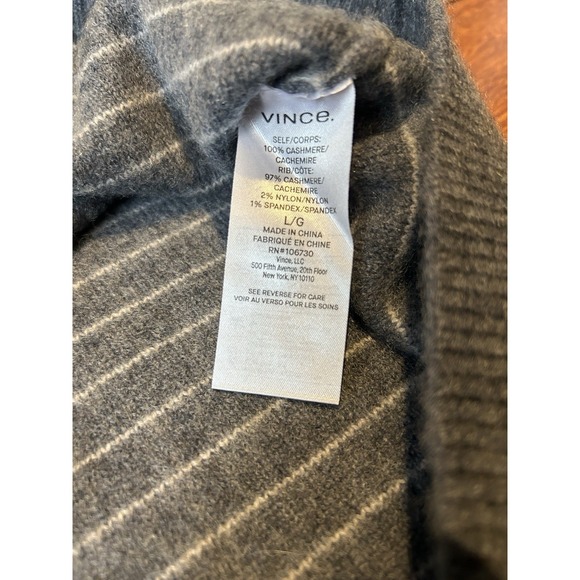 Vince Cashmere Sweater Pullover Gray Striped Mens Sz Large MRSP $425 - Picture 6 of 9
